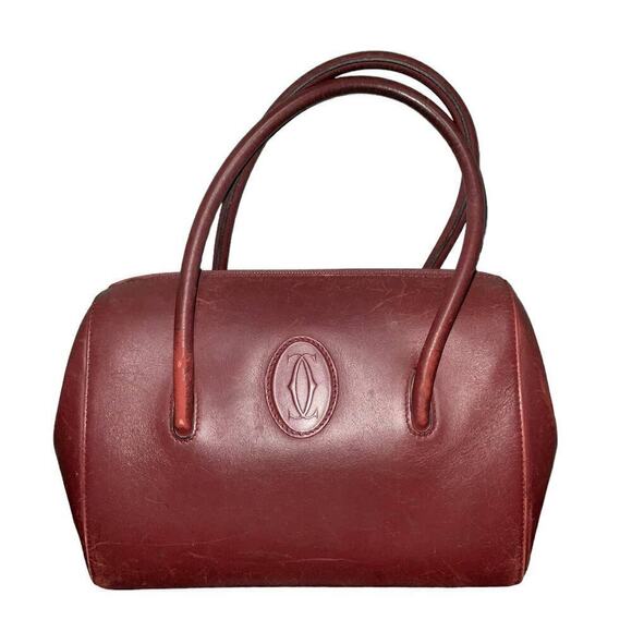 Cartier Handbags - Cartier Vintage Leather Handbag Must De Cartier Bordeaux Burgundy Color